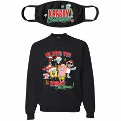 Wild-bobby SpongeBob We Wish You A Krabby Christmas Sweatshirt & Mask Bundle Accessories