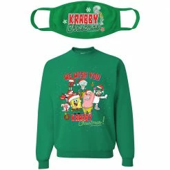 Wild-bobby SpongeBob We Wish You A Krabby Christmas Sweatshirt & Mask Bundle Accessories