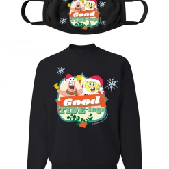 Wild-bobby SpongeBob Good Tide-Ings Christmas Sweatshirt & Mask Bundle