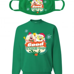 Wild-bobby SpongeBob Good Tide-Ings Christmas Sweatshirt & Mask Bundle