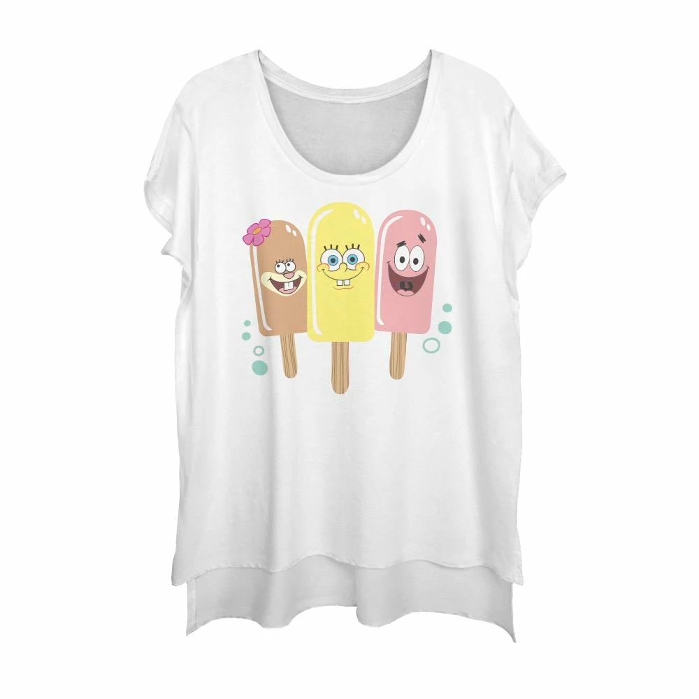 Fifthsun Clothing SpongeBob, Patrick, Sandy Ice Cream Womens Droptail T-Shirt 1 Fifthsun Clothing SpongeBob, Patrick, Sandy Ice Cream Womens Droptail T-Shirt