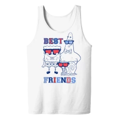 Dtg2go SpongeBob SquarePants Red, White And Blue Best Friends Adult Tank Top