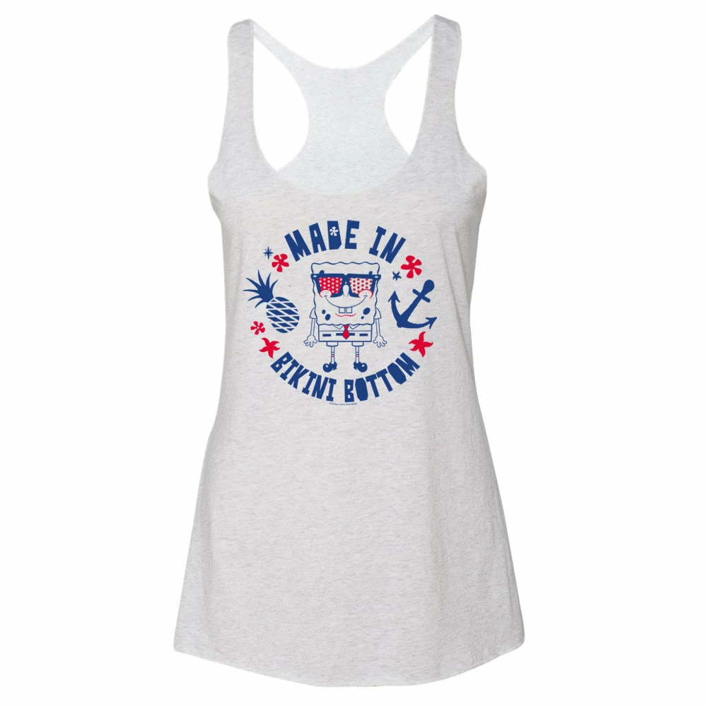 Dtg2go SpongeBob SquarePants Made In Bikini Bottom Women's Tri-Blend Racerback Tank Top 1 Dtg2go SpongeBob SquarePants Made In Bikini Bottom Women's Tri-Blend Racerback Tank Top
