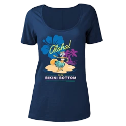 Dtg2go SpongeBob SquarePants Sandy Aloha Women's Relaxed Scoop Neck T-Shirt Clothing