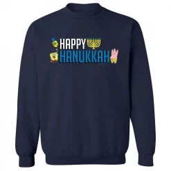 Dtg2go Clothing SpongeBob SquarePants Happy Hanukkah Fleece Crewneck Sweatshirt