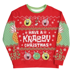Printful2 SpongeBob SquarePants Krabby Christmas Ugly Holiday Unisex Crew Neck Sweatshirt