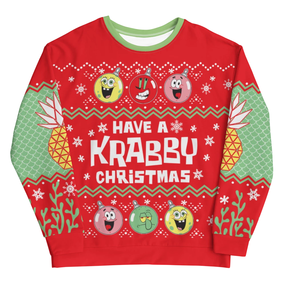 Printful2 SpongeBob SquarePants Krabby Christmas Ugly Holiday Unisex Crew Neck Sweatshirt 1 Printful2 SpongeBob SquarePants Krabby Christmas Ugly Holiday Unisex Crew Neck Sweatshirt