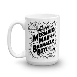 Spoke SpongeBob SquarePants Mermaidman And Barnacleboy Comic White Mug