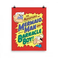 Circlegraphics SpongeBob SquarePants Mermaidman And Barnacleboy Comic Premium Satin Poster