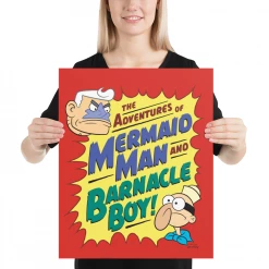 Circlegraphics SpongeBob SquarePants Mermaidman And Barnacleboy Comic Premium Satin Poster