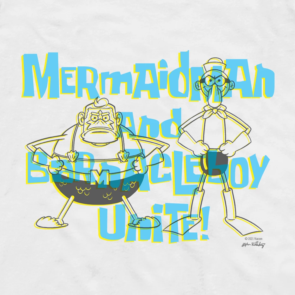 Monster Digital SpongeBob SquarePants Mermaidman And Barnacleboy Unite Adult Short Sleeve T-Shirt 2 Monster Digital SpongeBob SquarePants Mermaidman And Barnacleboy Unite Adult Short Sleeve T-Shirt