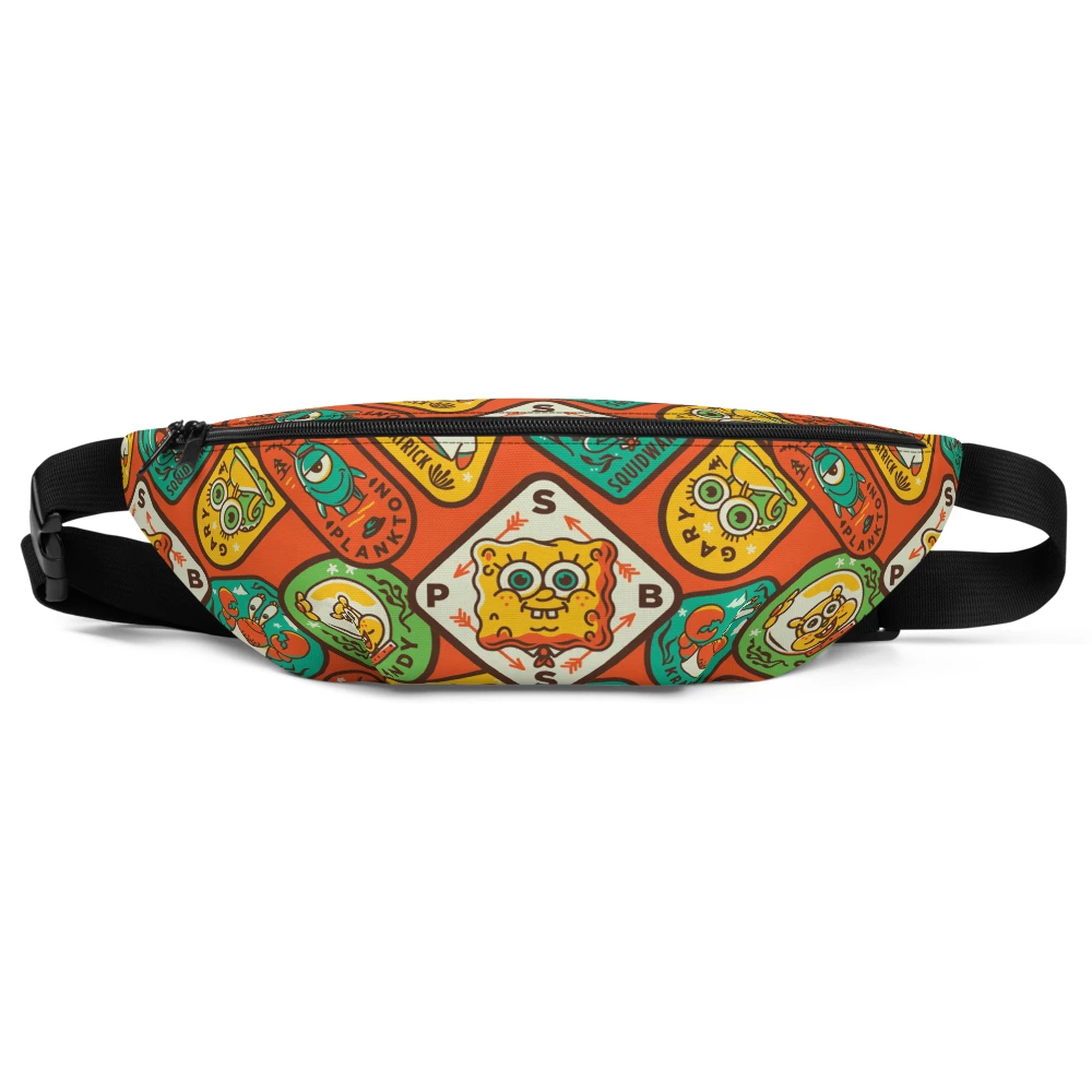 Printful Accessories SpongeBob SquarePants Sponge On The Run Badges Premium Fanny Pack 1 Printful Accessories SpongeBob SquarePants Sponge On The Run Badges Premium Fanny Pack