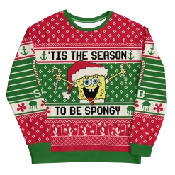 Printful2 Clothing SpongeBob SquarePants Ugly Christmas Unisex Crew Neck Sweatshirt