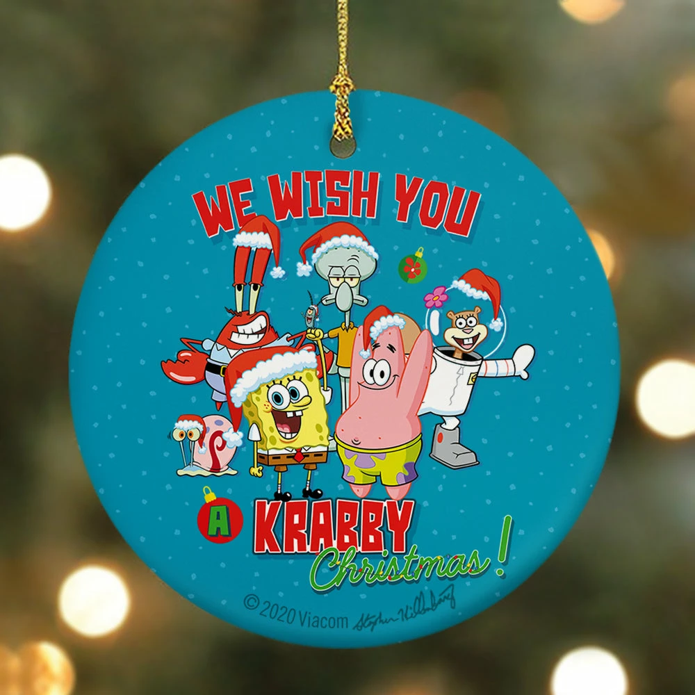 Photomugs SpongeBob SquarePants We Wish You A Krabby Christmas Round Ceramic Ornament 1 Photomugs SpongeBob SquarePants We Wish You A Krabby Christmas Round Ceramic Ornament