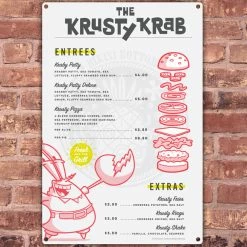 Progift The Krusty Krab Menu Metal Sign Home & Office