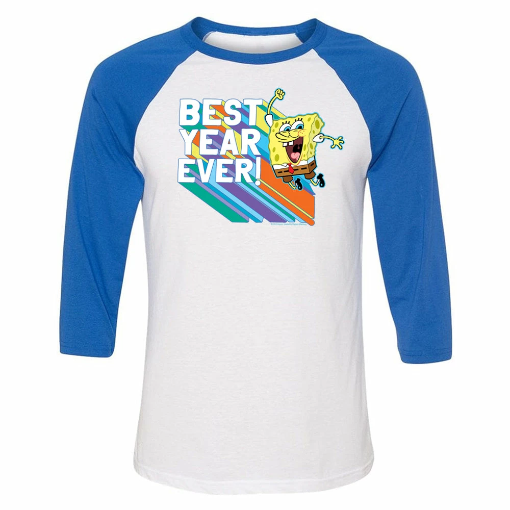 Dtg2go SpongeBob SquarePants Rainbow Best Year 3/4 Sleeve Baseball T-Shirt Clothing 1 Dtg2go SpongeBob SquarePants Rainbow Best Year 3/4 Sleeve Baseball T-Shirt Clothing