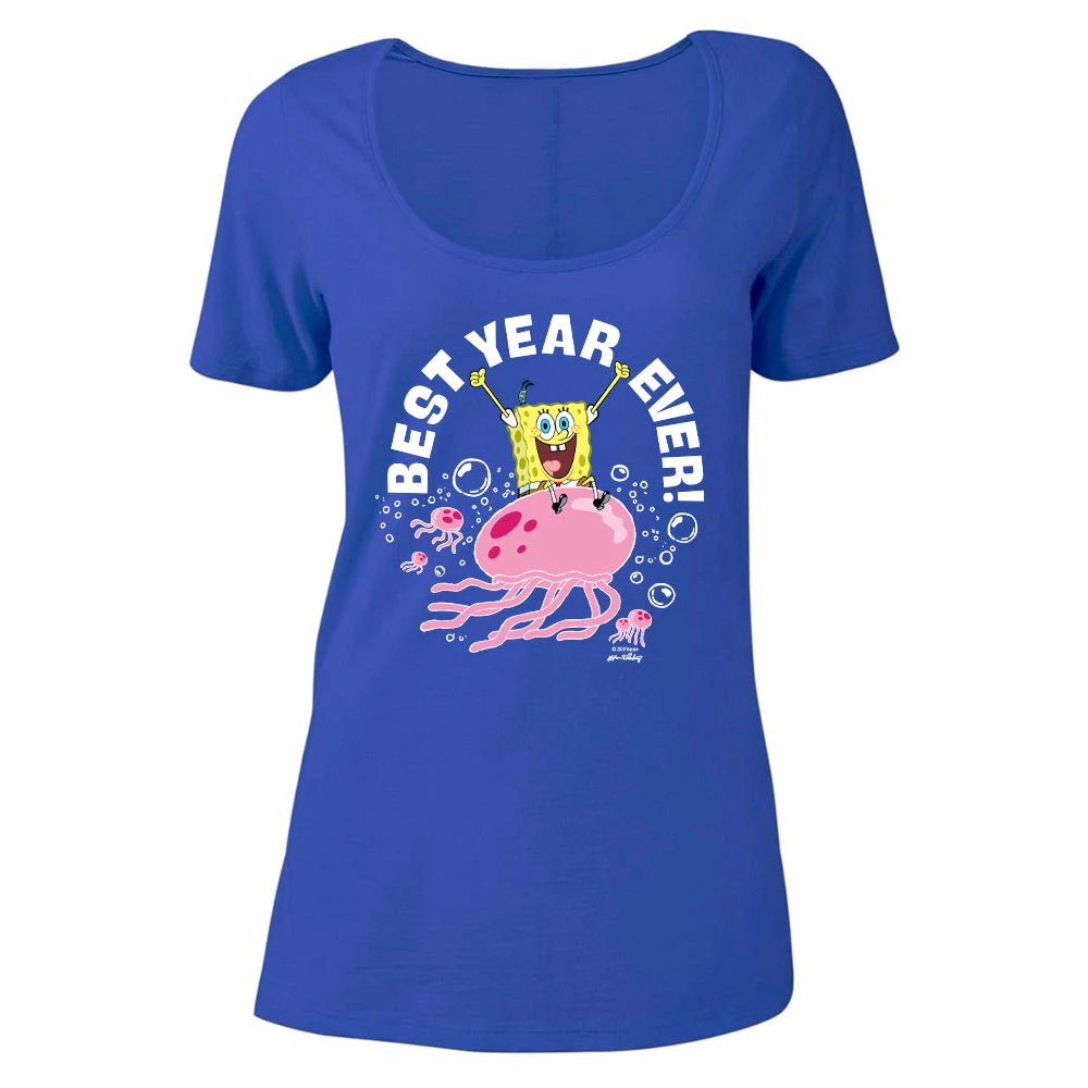 Dtg2go SpongeBob SquarePants Best Year Ever Jellyfish Women's Relaxed Scoop Neck T-Shirt 3 Dtg2go SpongeBob SquarePants Best Year Ever Jellyfish Women's Relaxed Scoop Neck T-Shirt