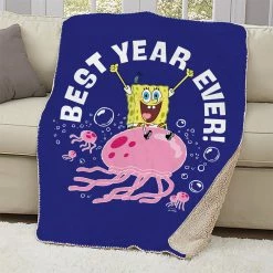Progift SpongeBob SquarePants Best Year Ever Jellyfish Sherpa Blanket Kids & Baby