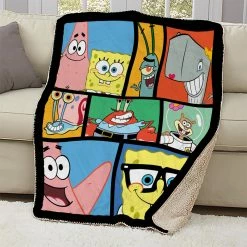 Progift Kids & Baby SpongeBob SquarePants Characters Grid Sherpa Blanket - 50" X 60"