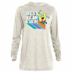 Dtg2go Clothing SpongeBob Squarepants Rainbow Best Year Ever Tri-Blend Raglan Hoodie