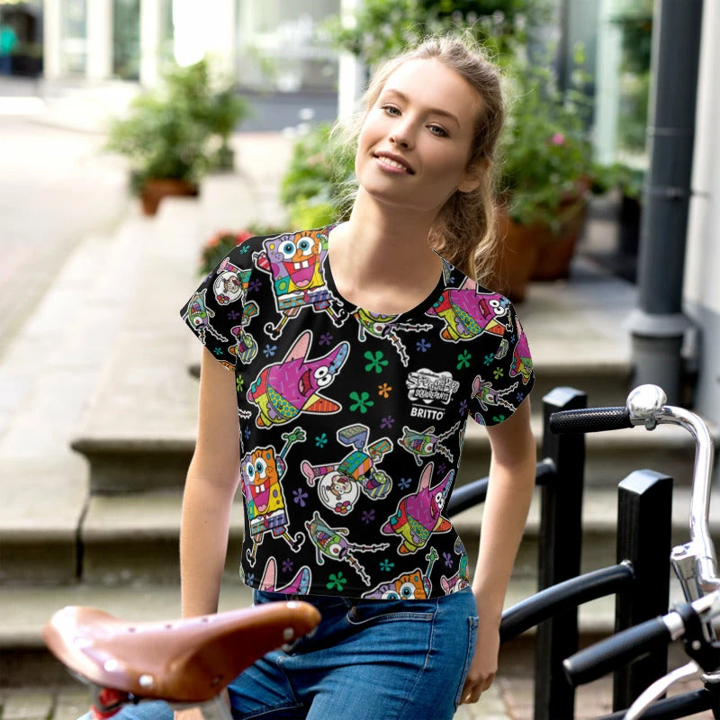 Printful SpongeBob SquarePants Britto Crop Top T-Shirt Clothing 1 Printful SpongeBob SquarePants Britto Crop Top T-Shirt Clothing