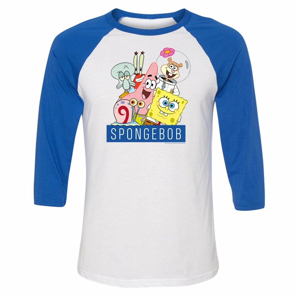 Dtg2go Clothing SpongeBob SquarePants Group Shot ¾ Sleeve Baseball Tee 1 Dtg2go Clothing SpongeBob SquarePants Group Shot ¾ Sleeve Baseball Tee