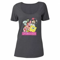Dtg2go SpongeBob SquarePants Group Shot Women's Relaxed Scoop Neck T-Shirt Clothing
